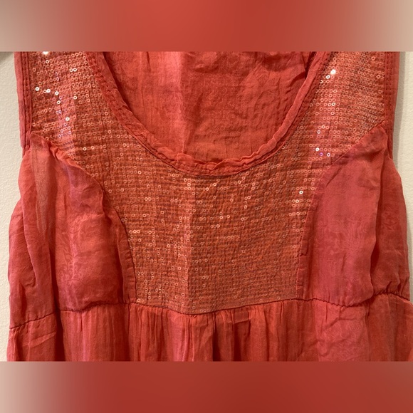 100% silk racerback pink/coral a-line dress with sequins - Picture 2 of 10